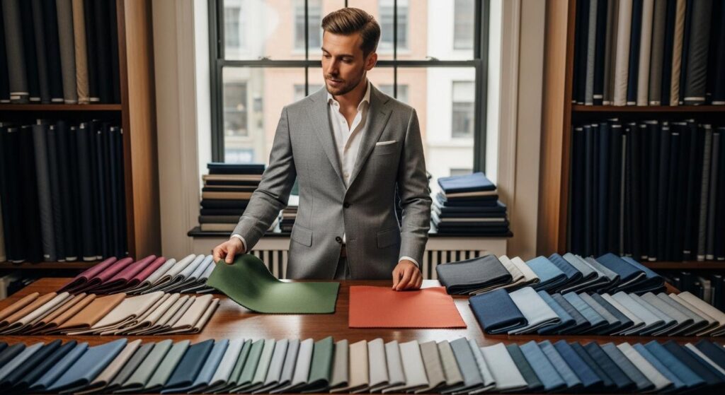 Pan Młody wybierający kolor garnituru