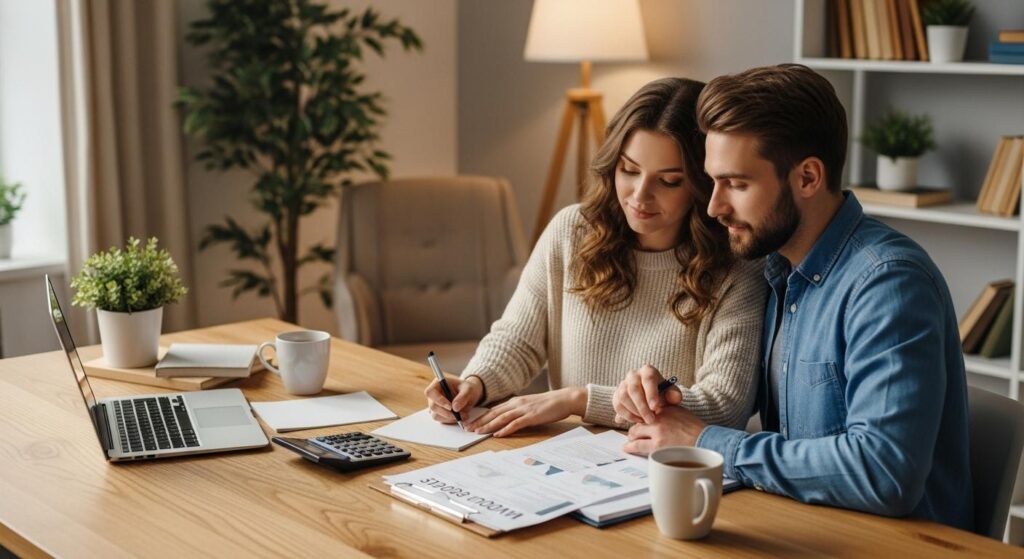 Narzeczeni liczący koszty wesela na 40 osób
