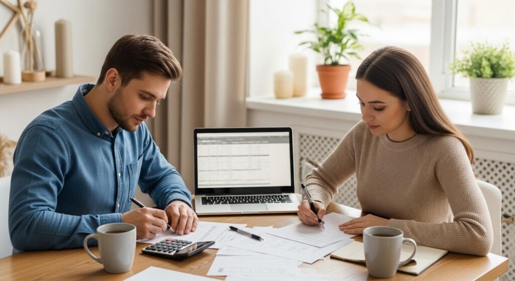 Narzeczeni liczący koszty wesela na 100 osób