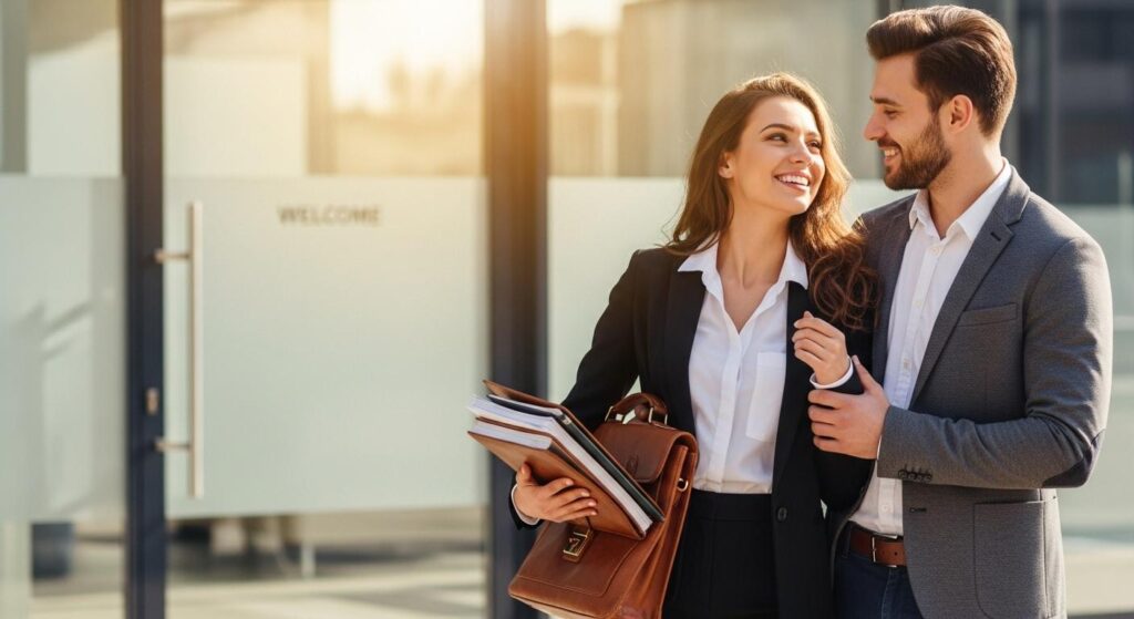 Młode małżeństwo wychodzące z urzędu stanu cywilnego