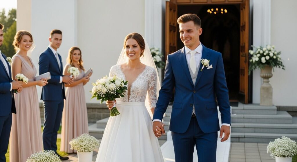 Para młoda wychodząca z kościoła w piątek