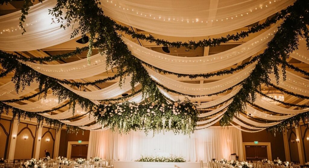 Dekoracja sufitowa na sali weselnej