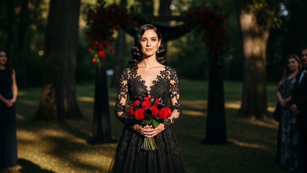 Kobieta w czarnej sukni ślubnej