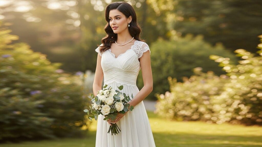 Kobieta w sukni ślubnej w kroju empire