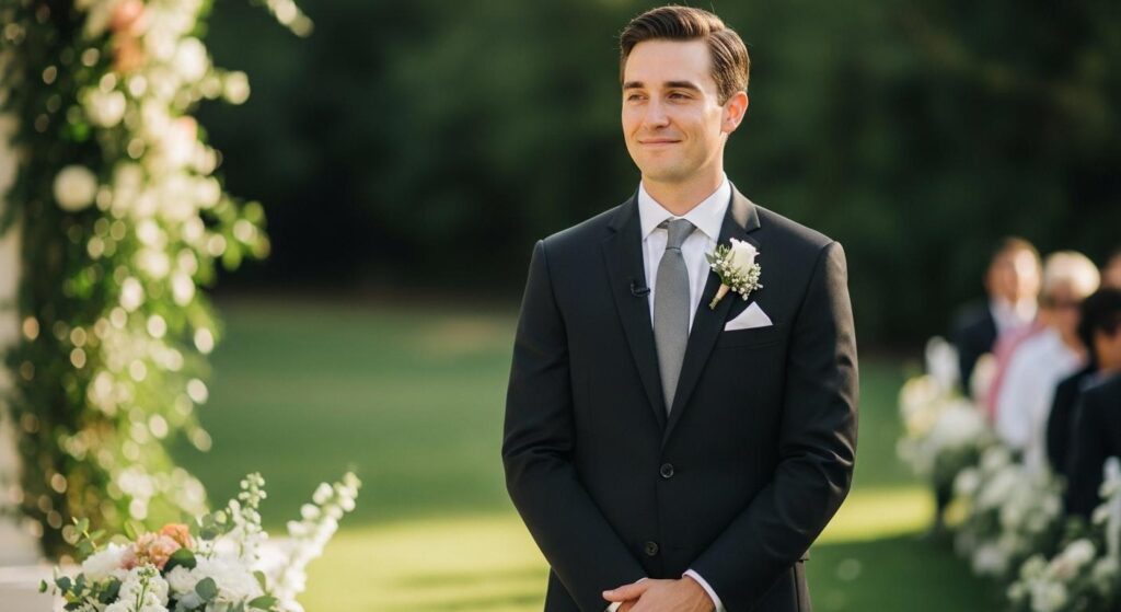 Pan młody w garniturze na weselu