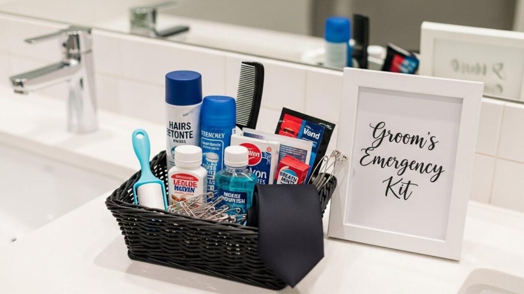 Koszyczek ratunkowy z produktami dla panów na weselu