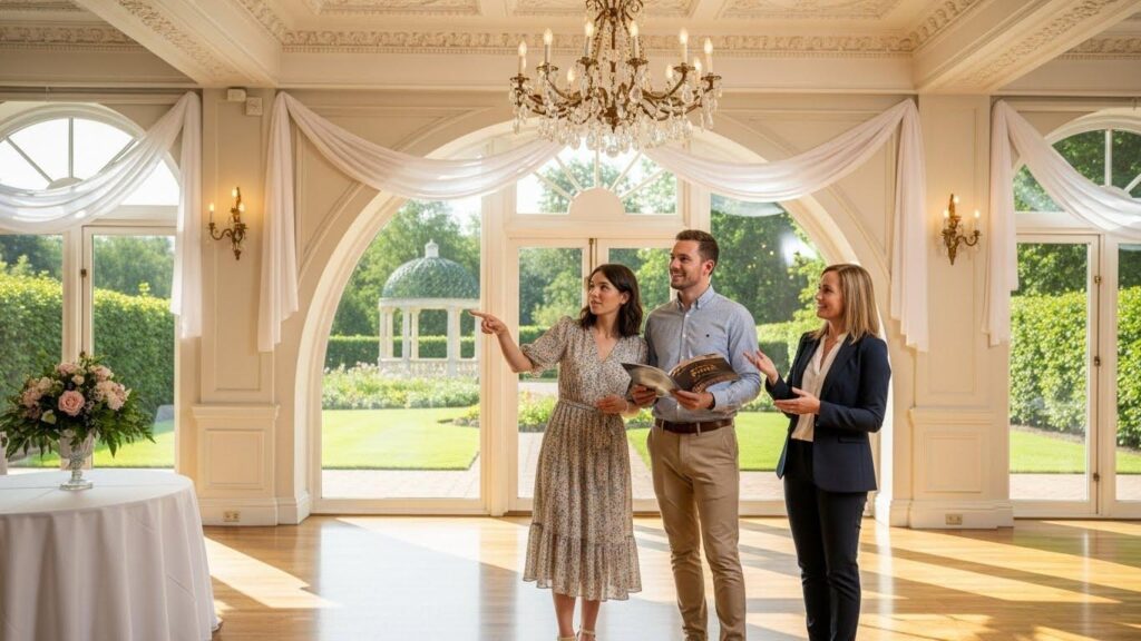 Narzeczeni wybierający salę weselną