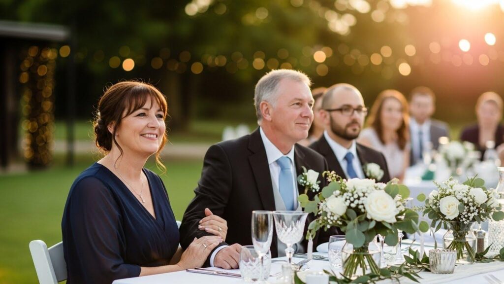 Rodzice siedzący na weselu swojego dziecka