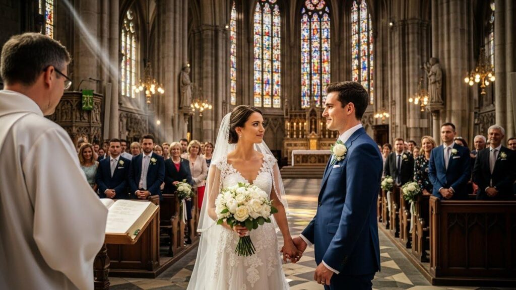 Para młoda biorąca ślub w kościele