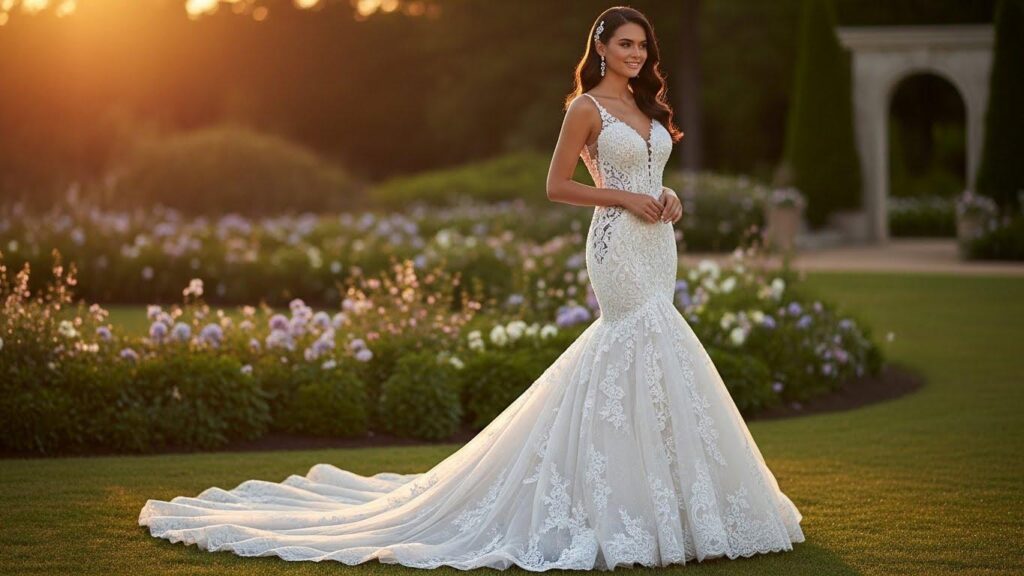 Kobieta w sukni ślubnej w kroju syreny