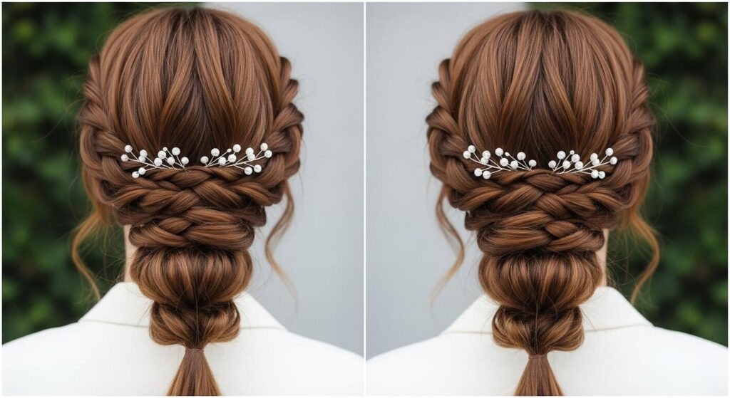 Panna młoda we fryzurze z warkoczami