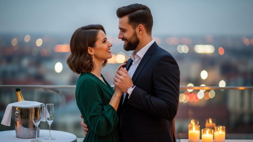 Małżeństwo składające sobie życzenia z okazji pierwszej rocznicy ślubu