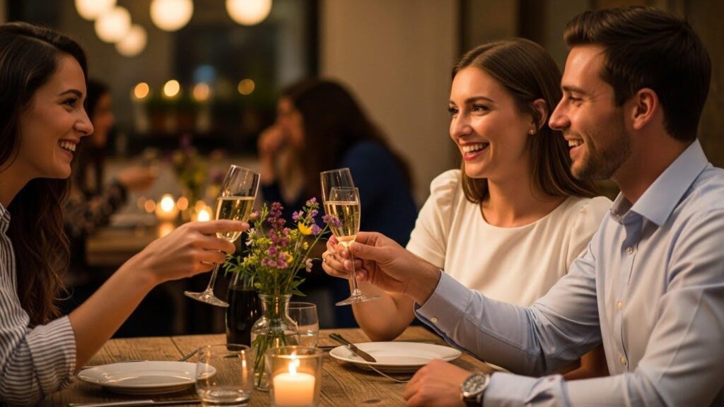 Znajoma składający życzenia parze z okazji rocznicy ślubu