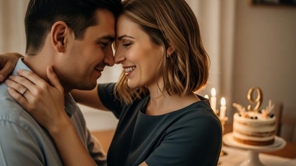 Małżeństwo składające sobie życzenia z okazji 9 rocznicy ślubu