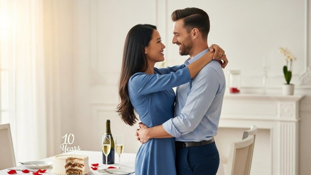 Małżeństwo składające sobie życzenia z okazji 10 rocznicy ślubu
